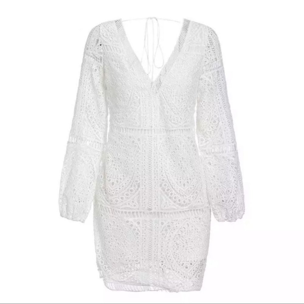 New White Crochet Lace Beach Wedding Party Dress - Picture 4 of 8